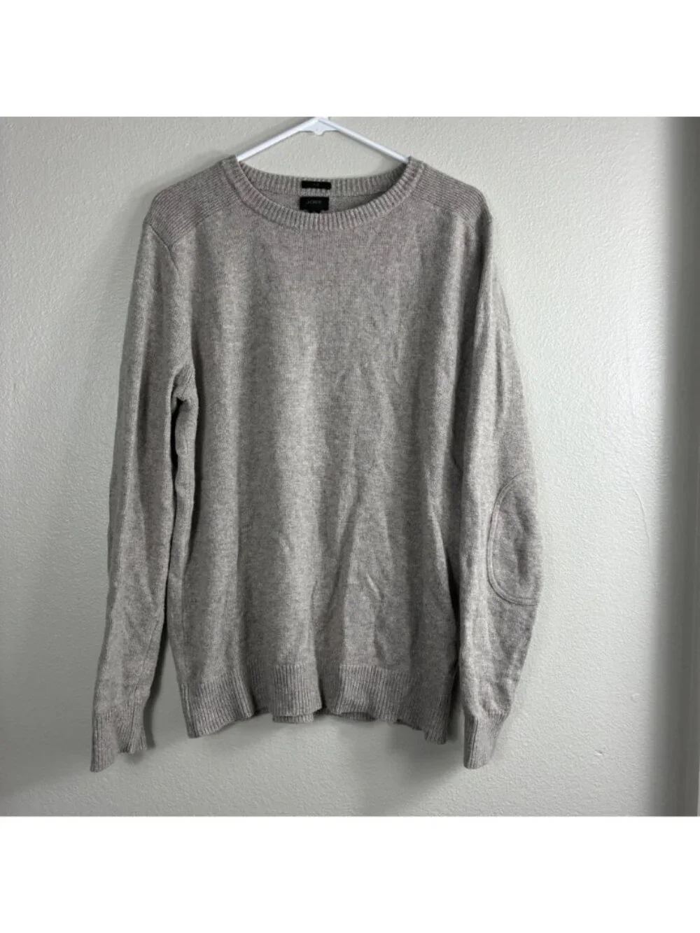 J.Crew Sweater Mens L Gray Merino Wool Alpaca Slim Elbow Patch Crewneck Preppy